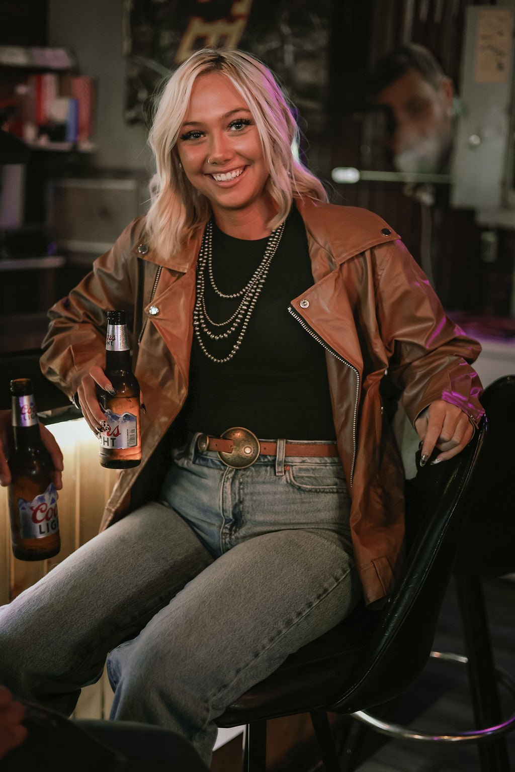 With Love, Molly "Ollie" Oversized Vegan Leather Western Moto Jacket — Matte Finish Relaxed Fit with Side Zipper Pockets (medium and large remain) - Rooted & Reckless Co.
