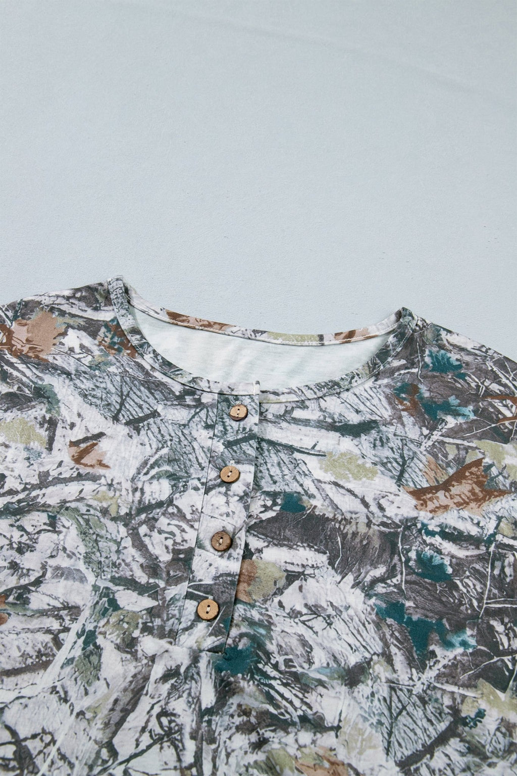 Woodland Camo Henley Tunic T-Shirt - Rooted & Reckless Co.