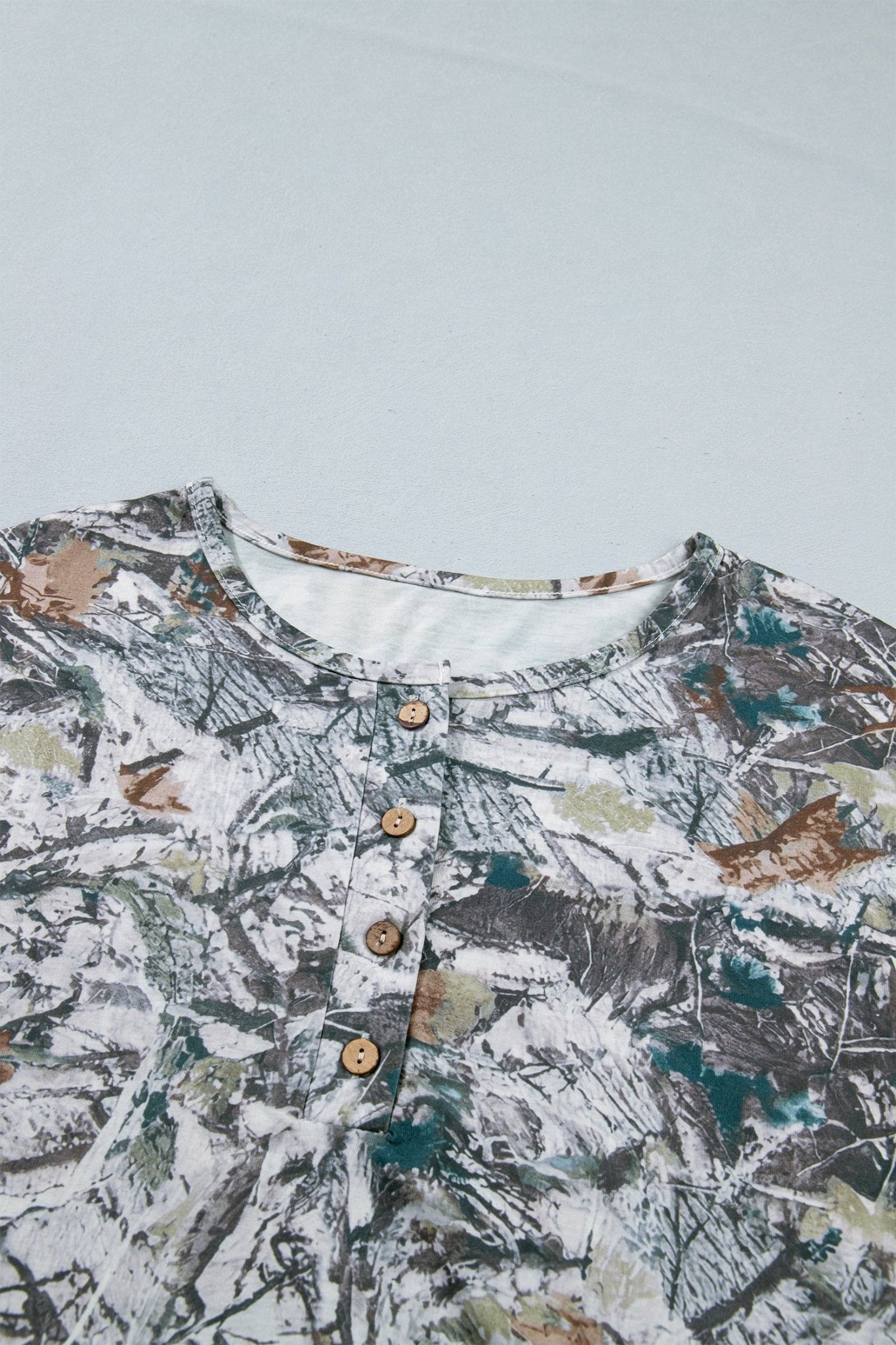 Woodland Camo Henley Tunic T-Shirt - Rooted & Reckless Co.