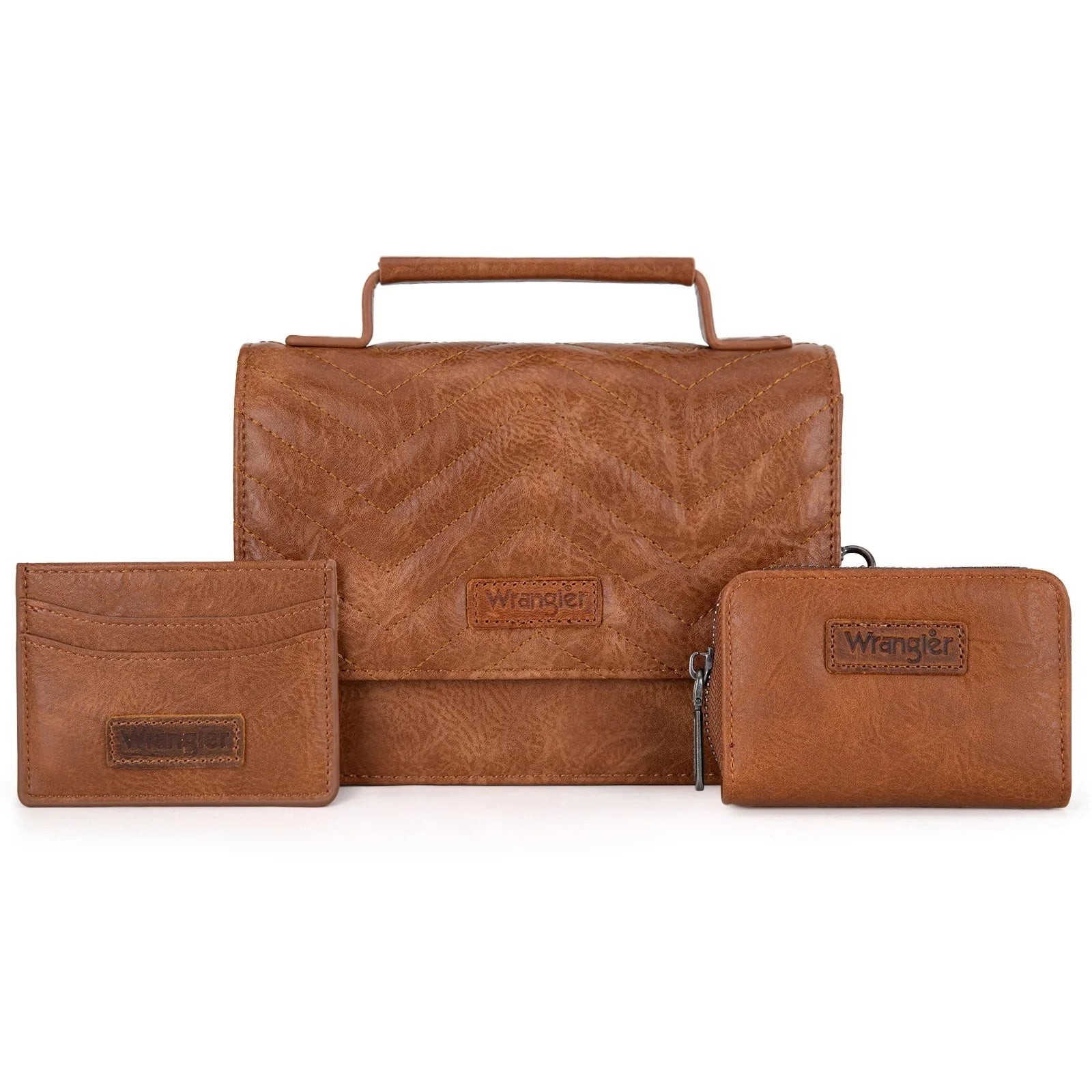 Wrangler Western 3-Piece Mini Crossbody Set — Saddle Color (Bag + Coin Wallet + Card Case) - Rooted & Reckless Co.