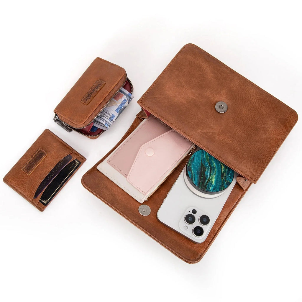 Wrangler Western 3-Piece Mini Crossbody Set — Saddle Color (Bag + Coin Wallet + Card Case) - Rooted & Reckless Co.