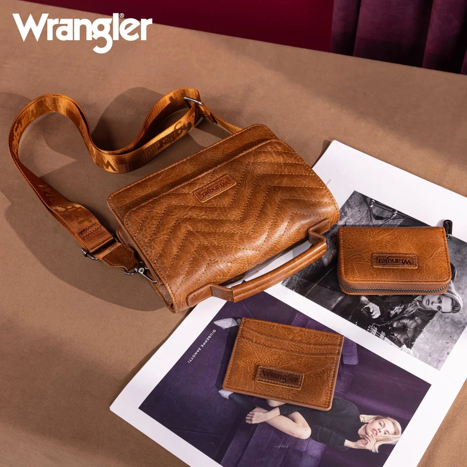 Wrangler Western 3-Piece Mini Crossbody Set — Saddle Color (Bag + Coin Wallet + Card Case) - Rooted & Reckless Co.
