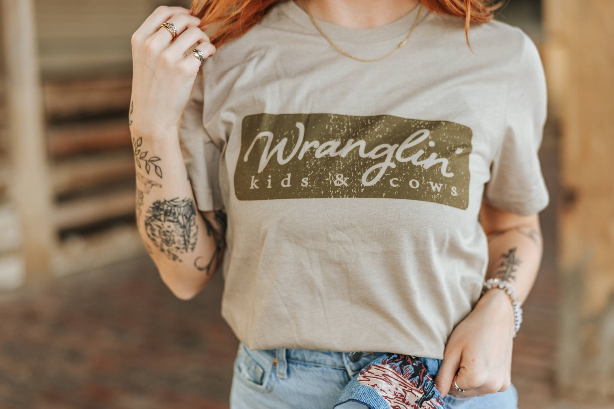 Wranglin Kids & Cows Graphic Tee - Tan - Rooted & Reckless Co.