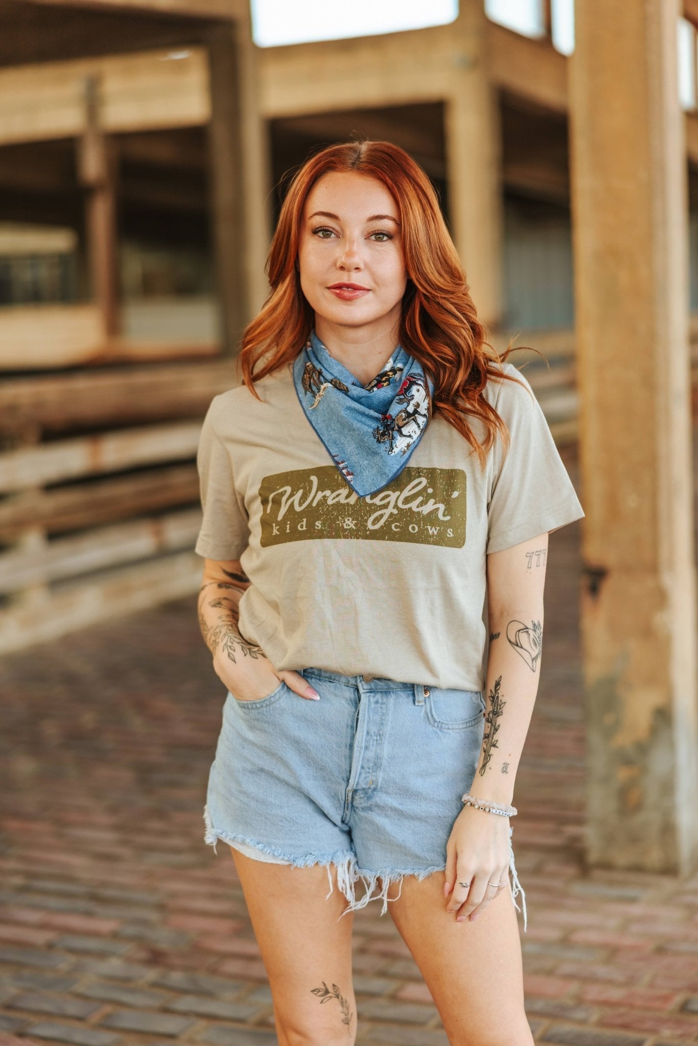 Wranglin Kids & Cows Graphic Tee - Tan - Rooted & Reckless Co.