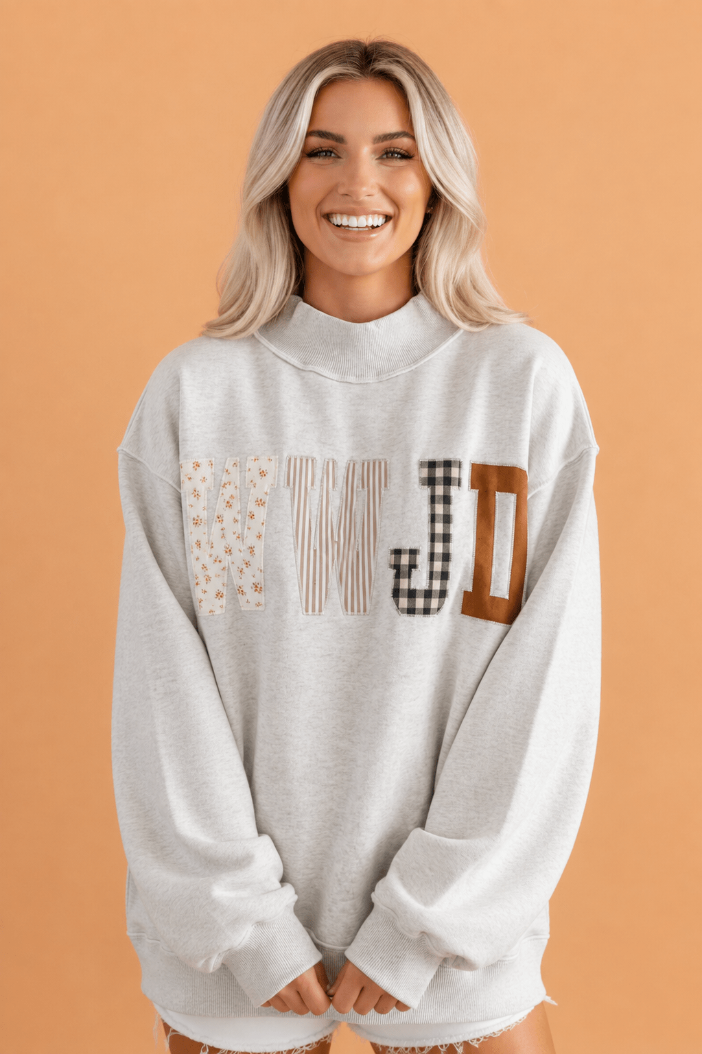 WWJD Embroidered Patchwork Mock Neck Sweatshirt - Rooted & Reckless Co.