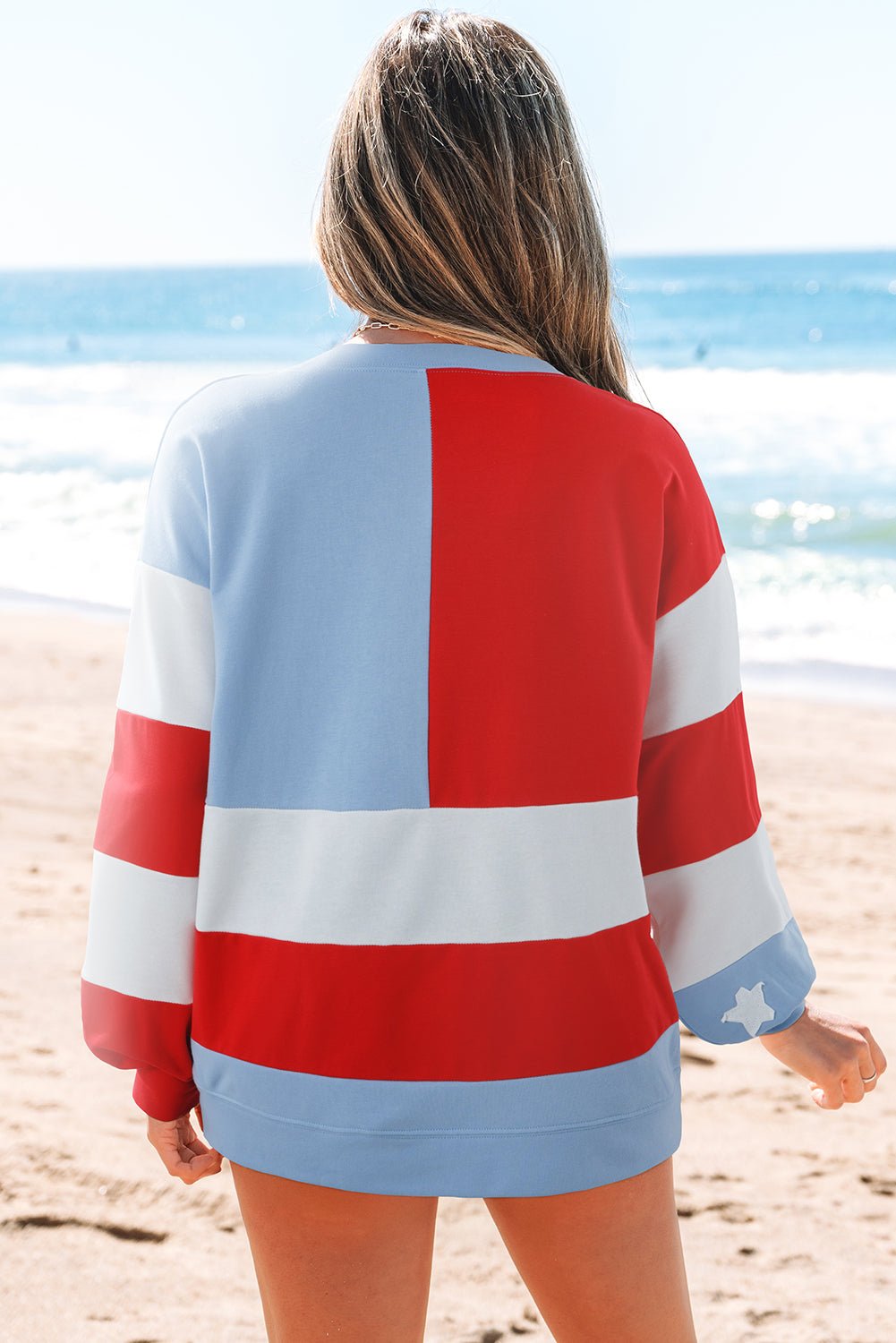 XX USA Flag Patchwork Drop Shoulder Oversize Sweatshirt - Rooted & Reckless Co.