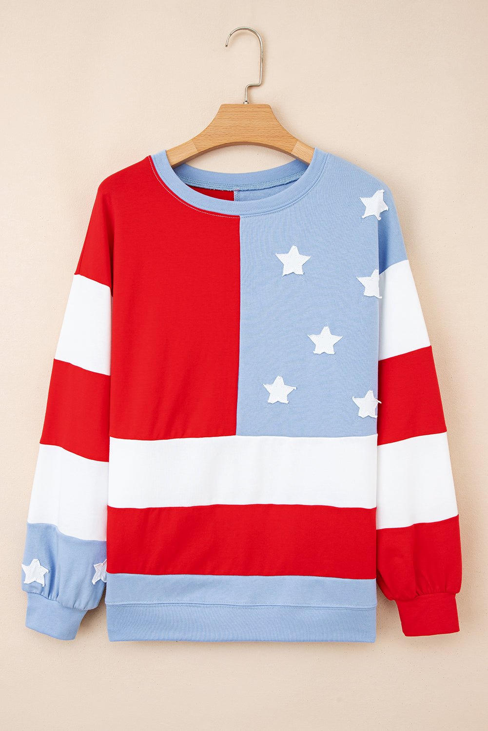 XX USA Flag Patchwork Drop Shoulder Oversize Sweatshirt - Rooted & Reckless Co.