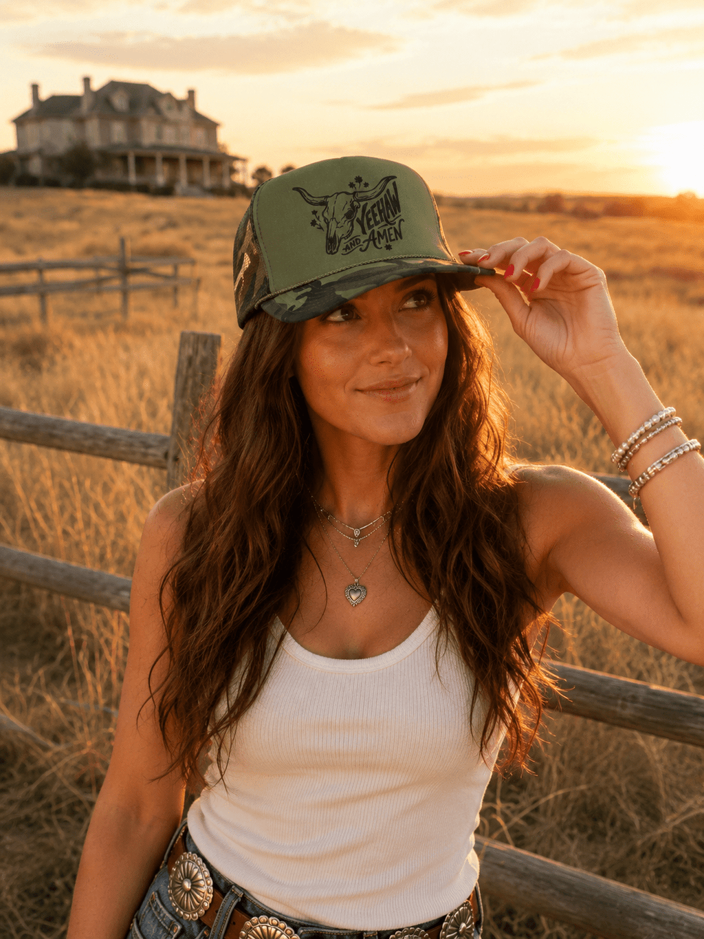 Yeehaw and Amen Longhorn Camo Trucker Hat - Rooted & Reckless Co.