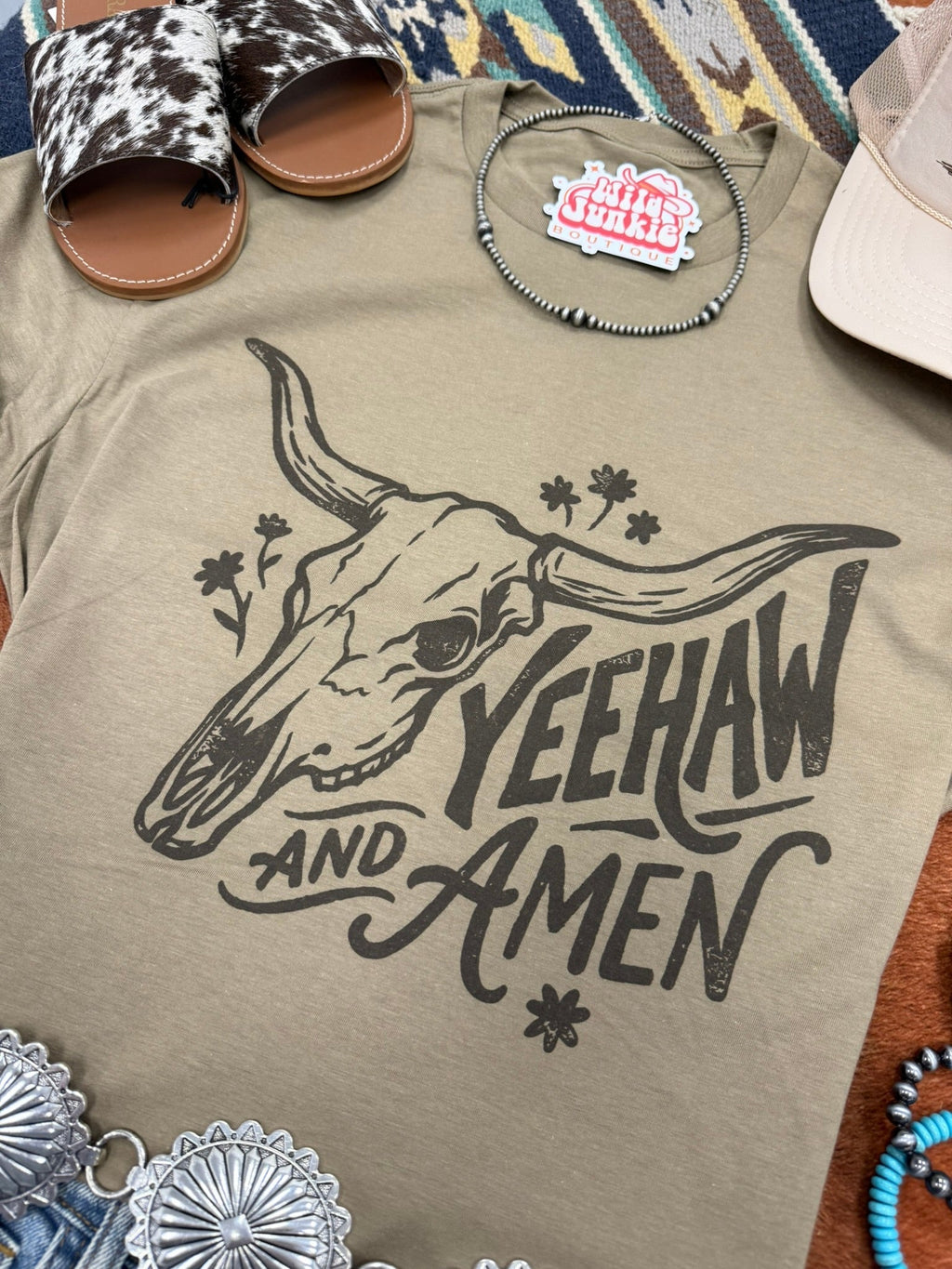 Yeehaw and Amen Longhorn Graphic Tee - Rooted & Reckless Co.