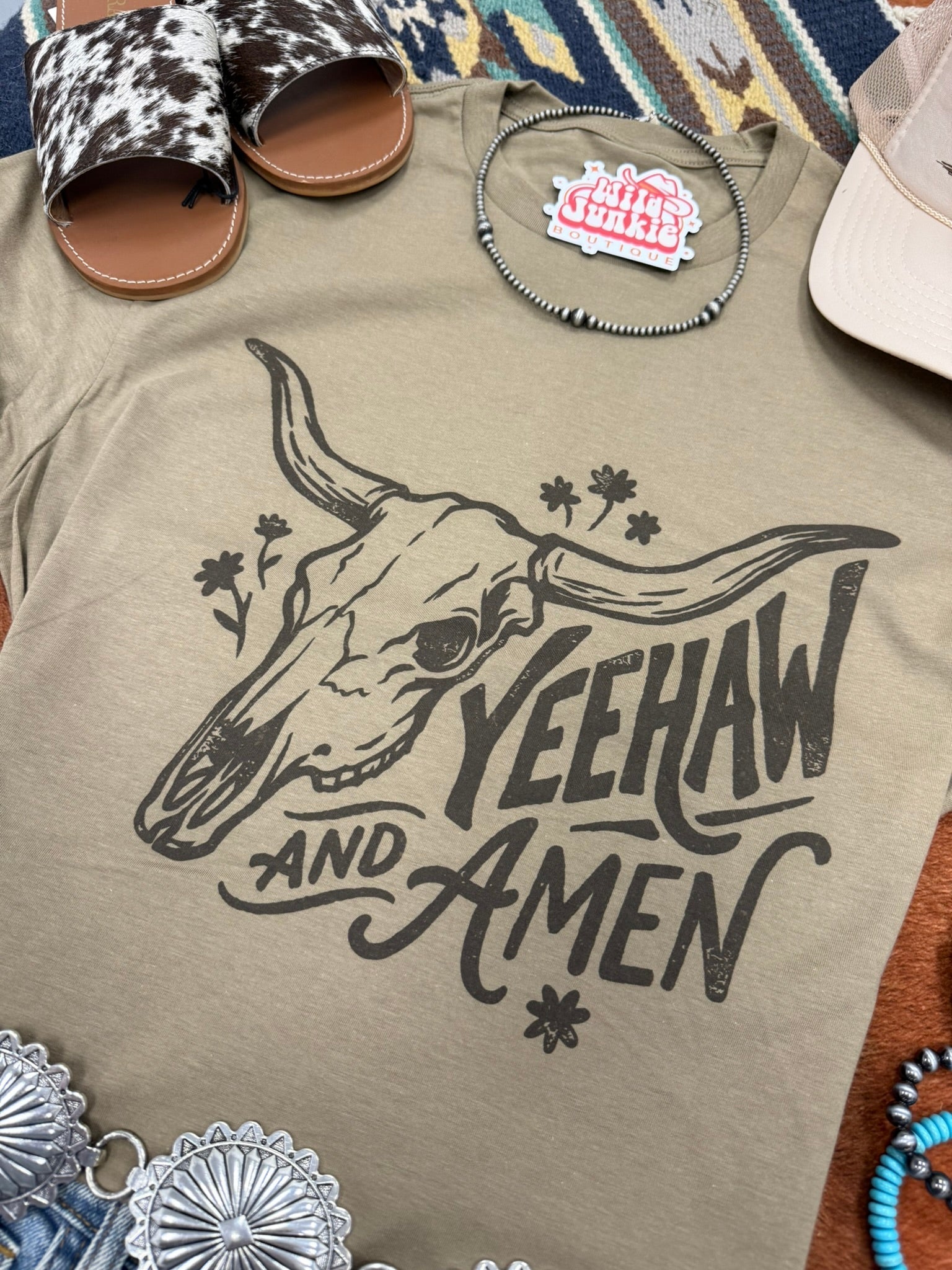 Yeehaw and Amen Longhorn Graphic Tee - Rooted & Reckless Co.