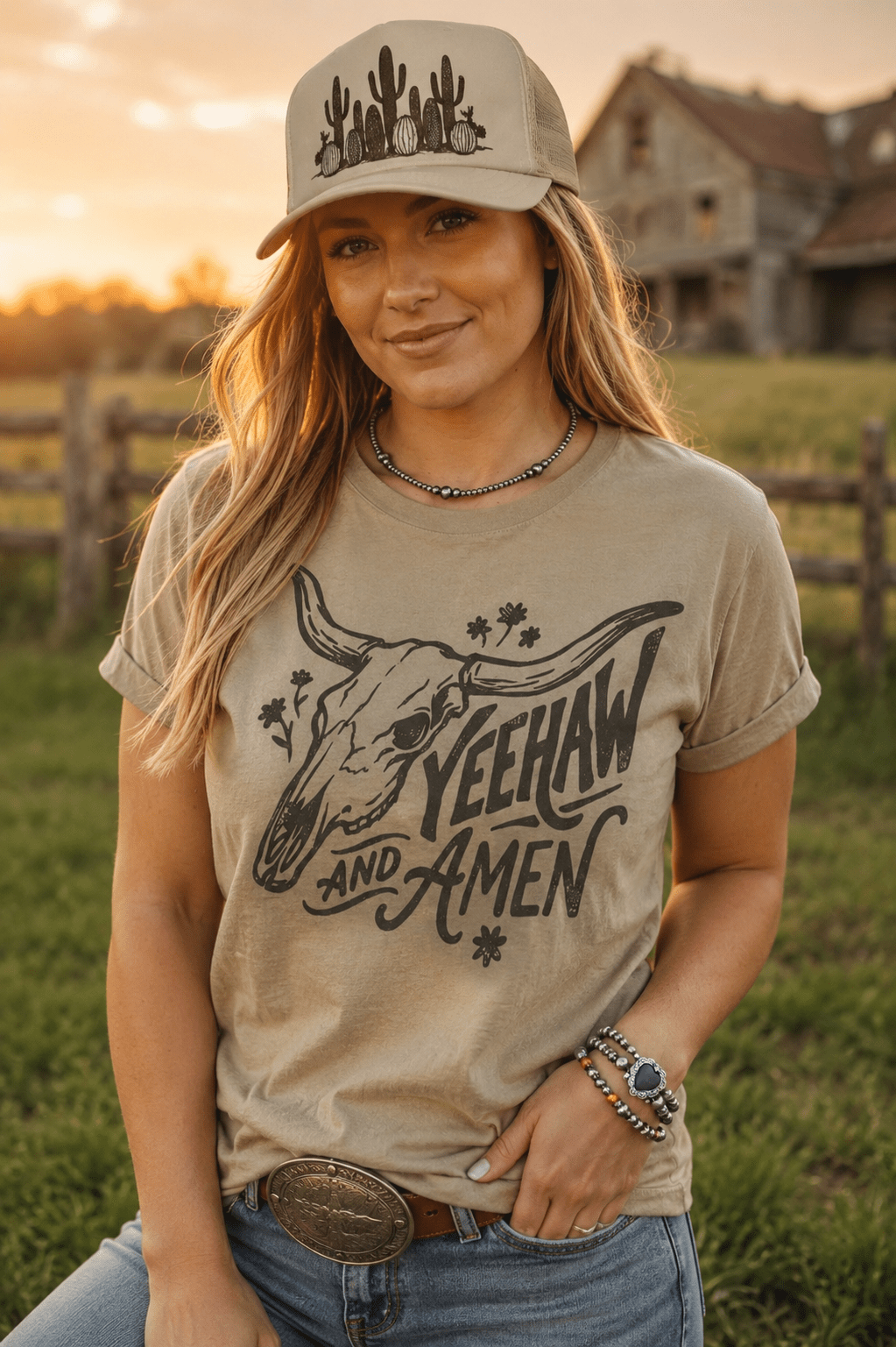 Yeehaw and Amen Longhorn Graphic Tee - Rooted & Reckless Co.