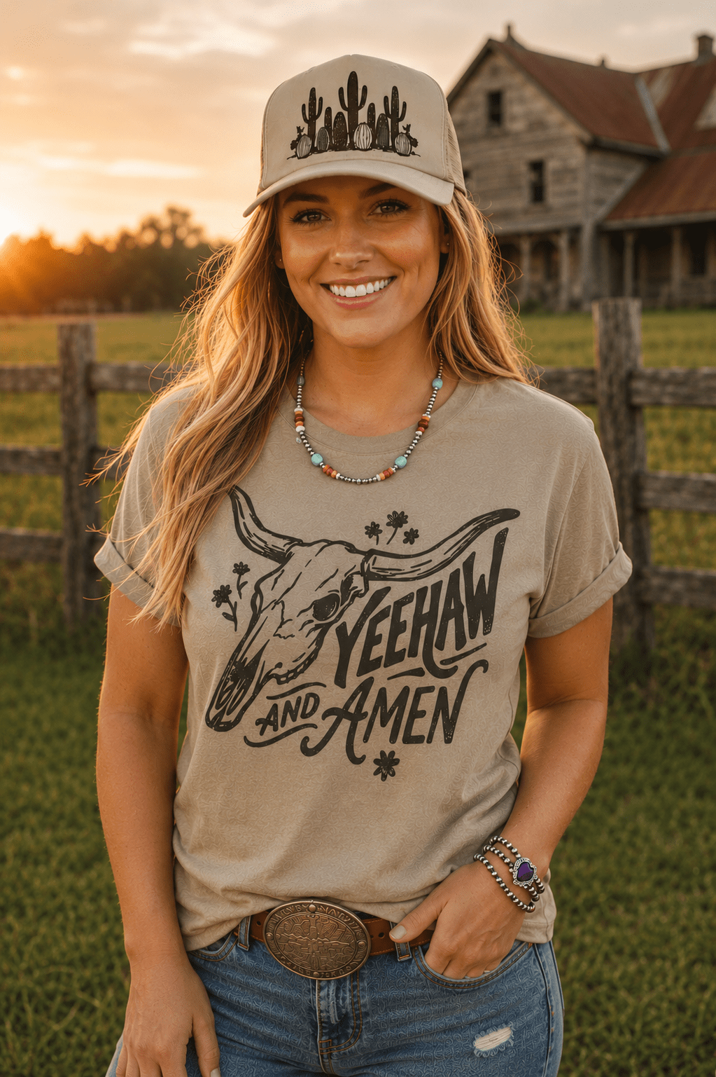Yeehaw and Amen Longhorn Graphic Tee - Rooted & Reckless Co.