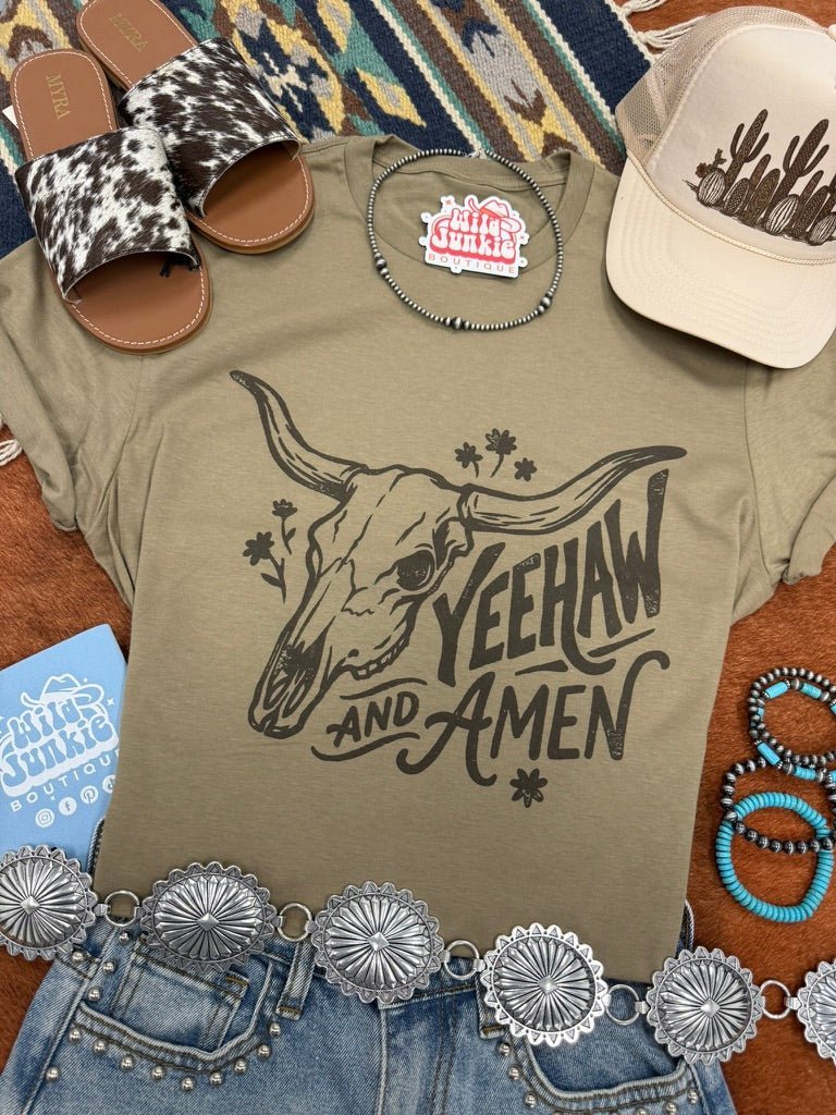 Yeehaw and Amen Longhorn Graphic Tee - Rooted & Reckless Co.