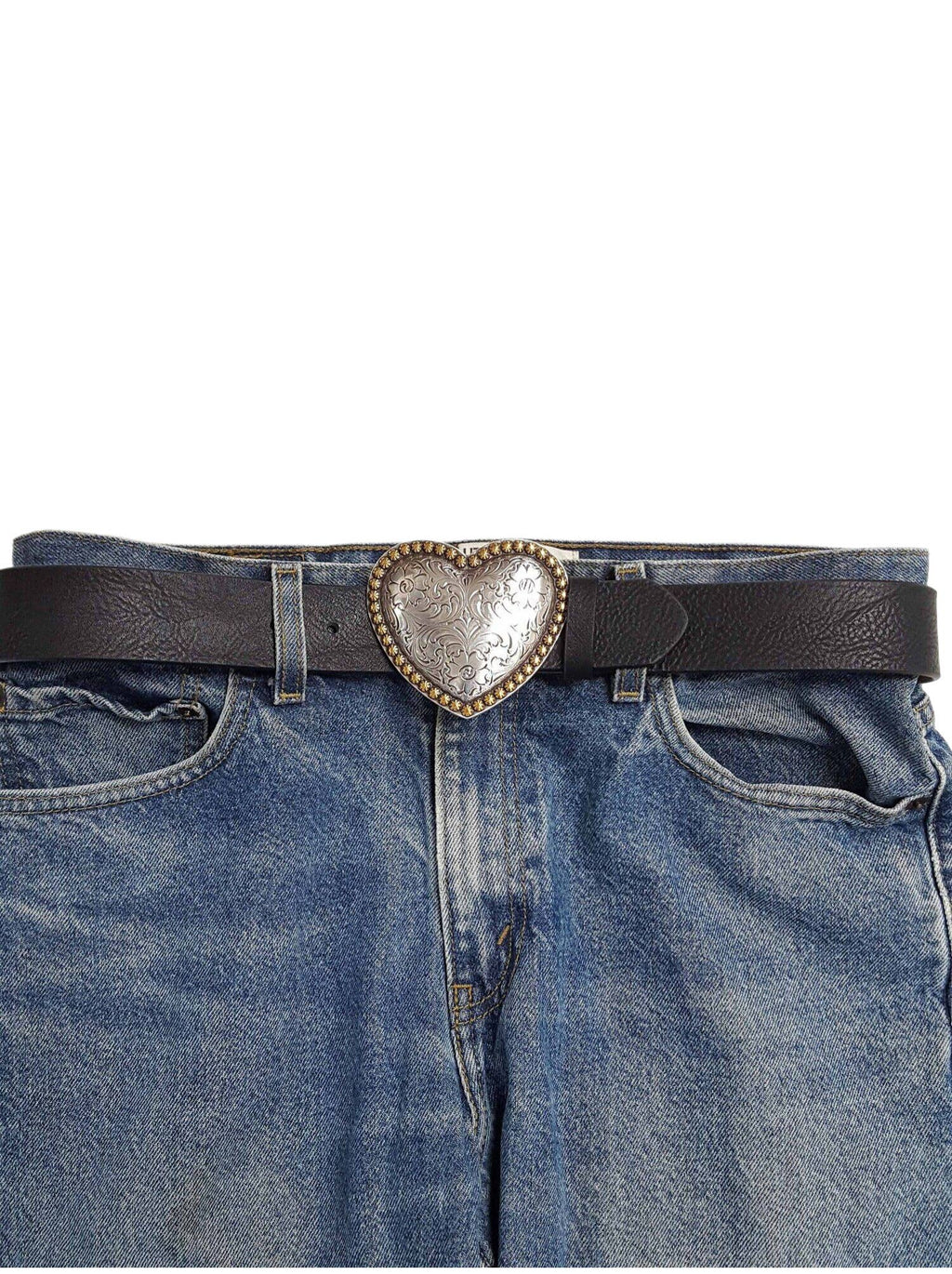 "Your Heart or Mine" Western Heart Belt Buckle — Shiny Silver with Elegant Gold Trim - Rooted & Reckless Co.