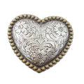 "Your Heart or Mine" Western Heart Belt Buckle — Shiny Silver with Elegant Gold Trim - Rooted & Reckless Co.