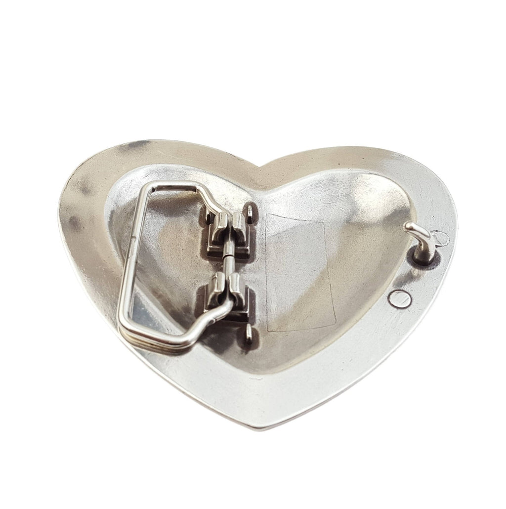 "Your Heart or Mine" Western Heart Belt Buckle — Shiny Silver with Elegant Gold Trim - Rooted & Reckless Co.