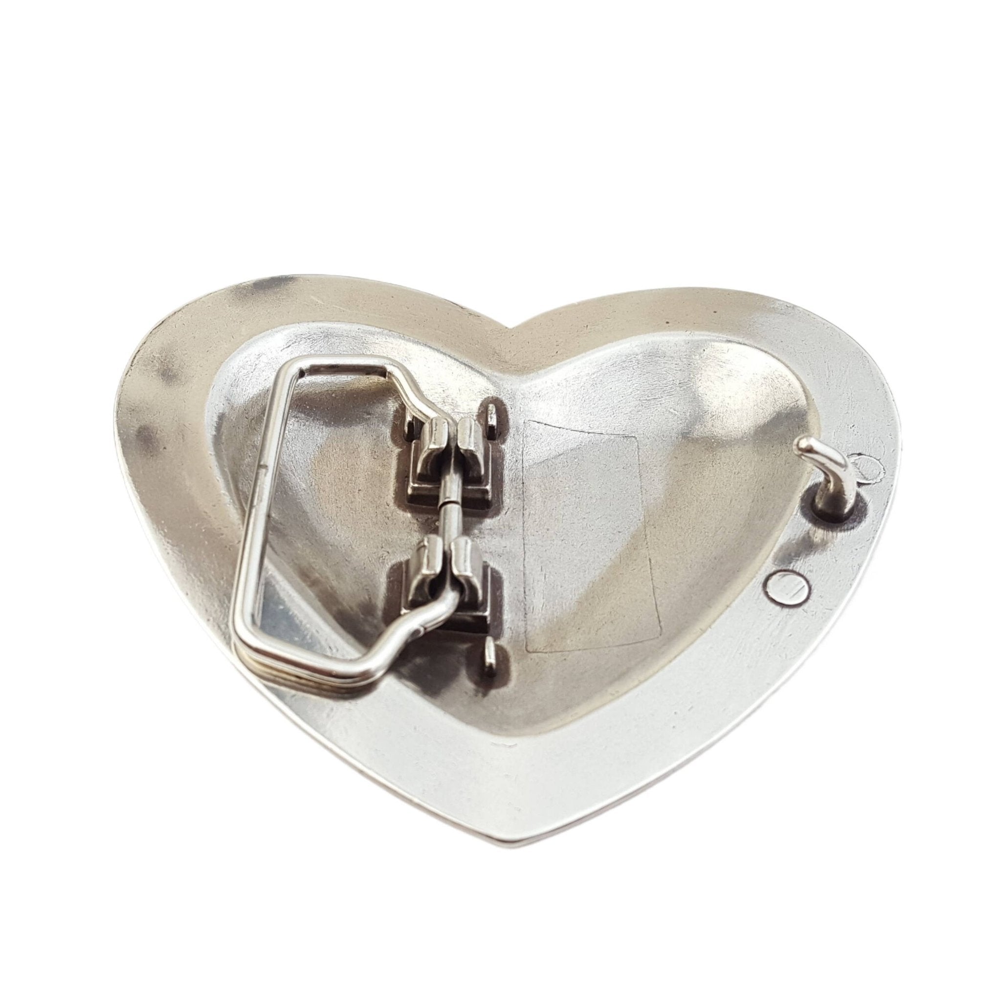 "Your Heart or Mine" Western Heart Belt Buckle — Shiny Silver with Elegant Gold Trim - Rooted & Reckless Co.