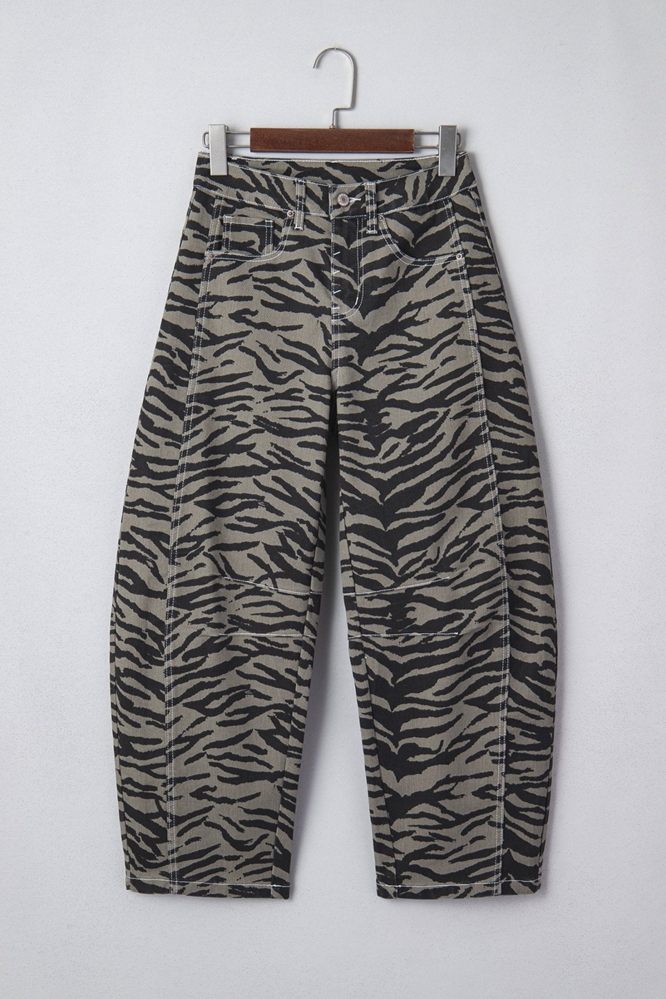 Zebra Stripe Denim Wide Barrel Leg Jeans - Rooted & Reckless Co.