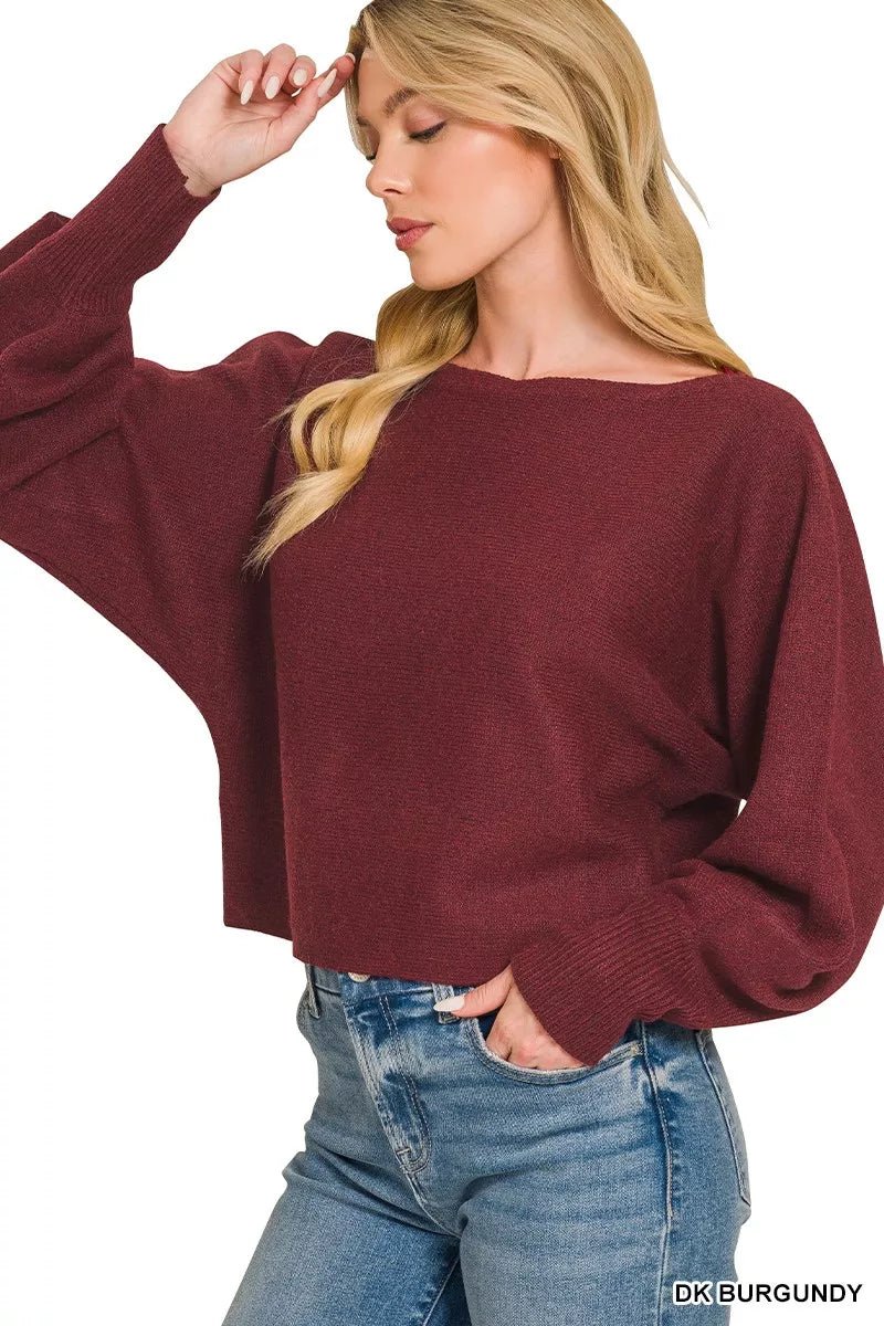 Zenana Boat Neck Balloon Sleeve Sweater - Rooted & Reckless Co.