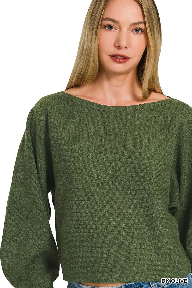 Zenana Boat Neck Balloon Sleeve Sweater - Rooted & Reckless Co.