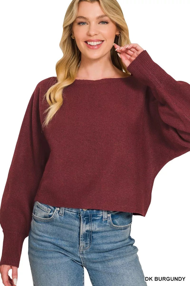 Zenana Boat Neck Balloon Sleeve Sweater - Rooted & Reckless Co.
