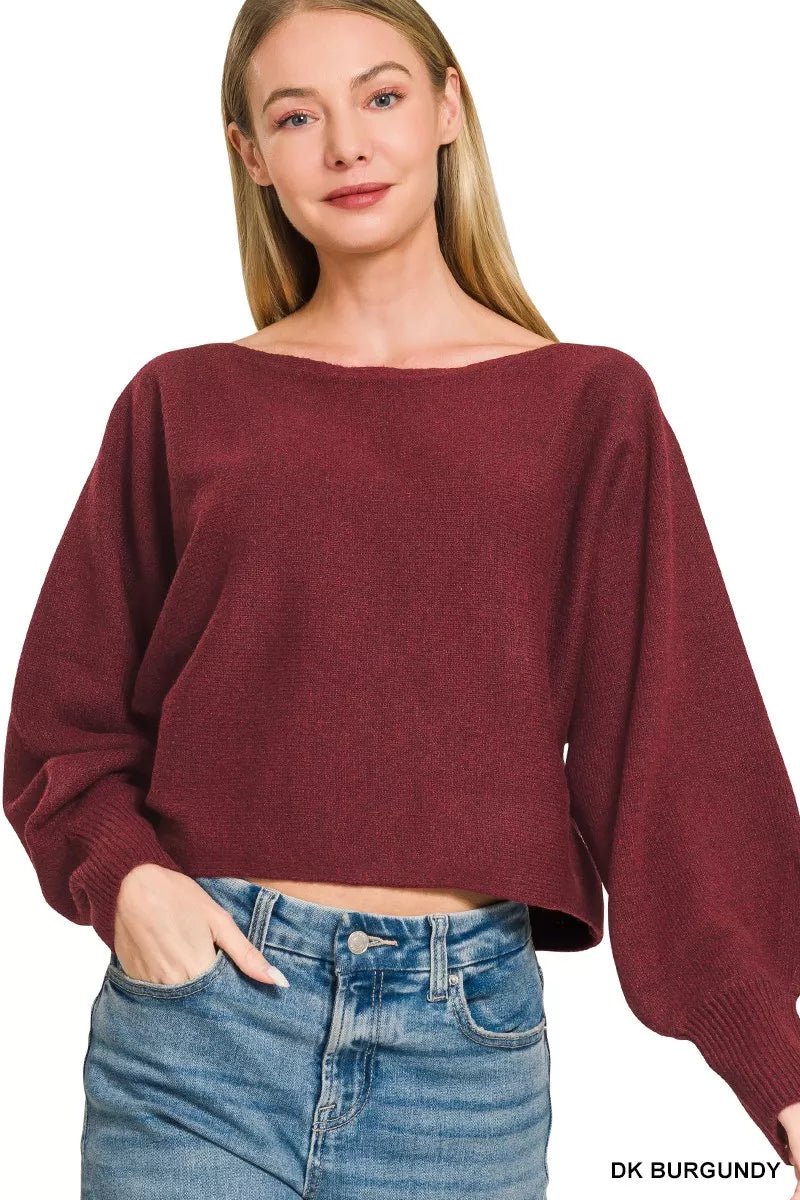 Zenana Boat Neck Balloon Sleeve Sweater - Rooted & Reckless Co.