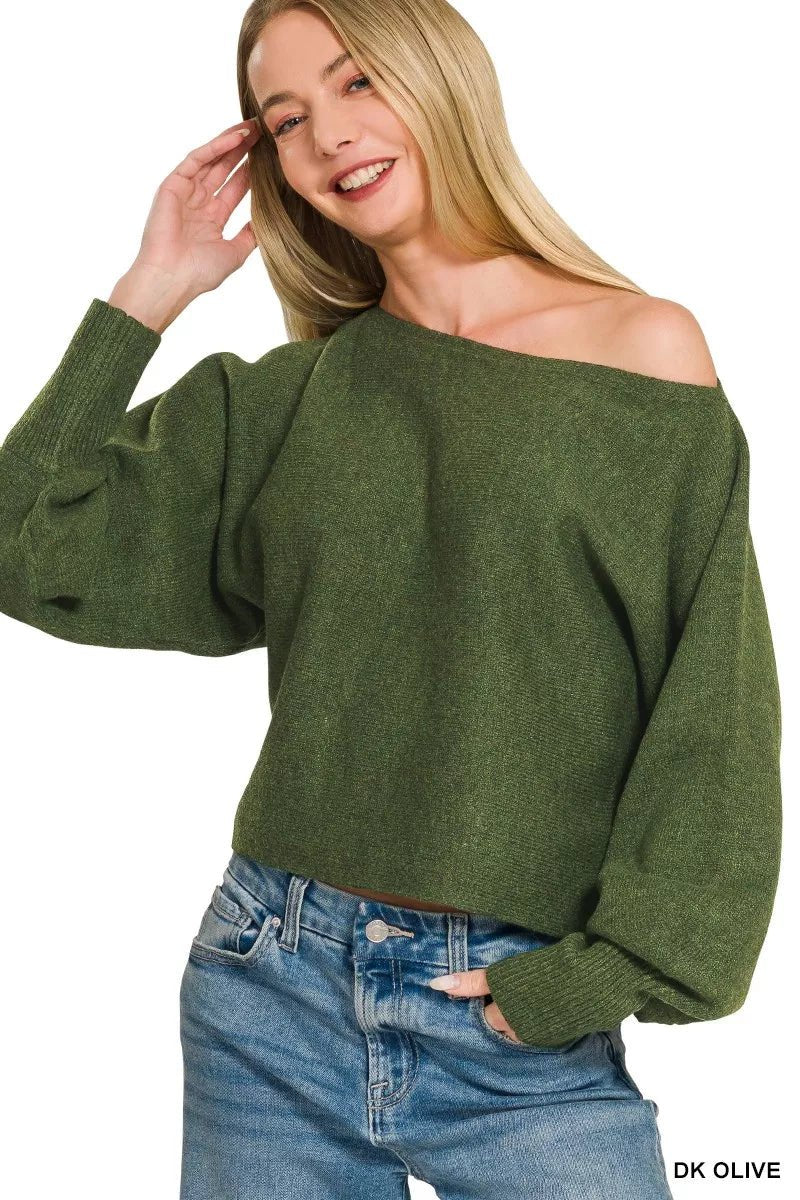 Zenana Boat Neck Balloon Sleeve Sweater - Rooted & Reckless Co.
