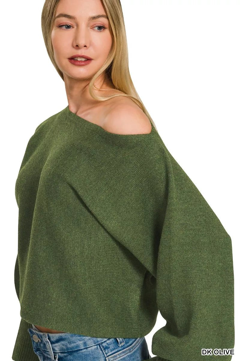 Zenana Boat Neck Balloon Sleeve Sweater - Rooted & Reckless Co.
