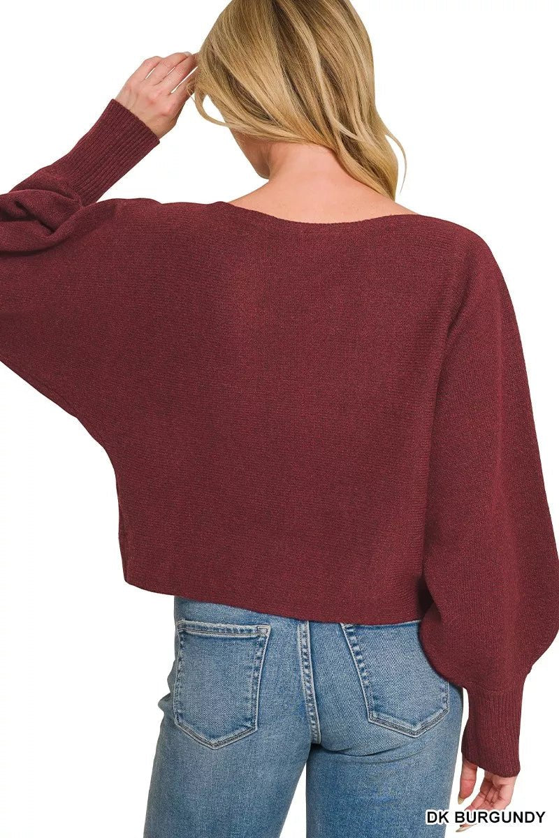 Zenana Boat Neck Balloon Sleeve Sweater - Rooted & Reckless Co.