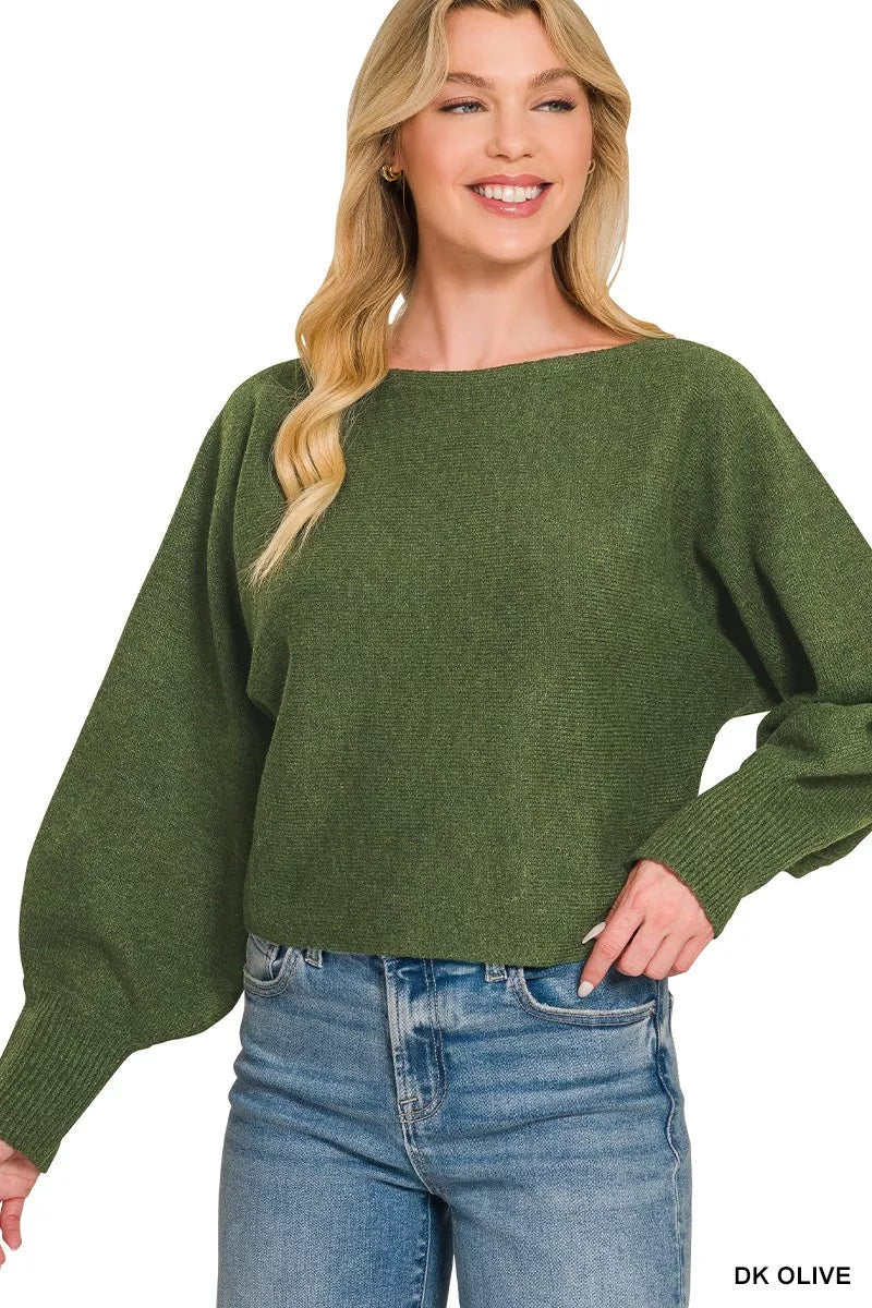 Zenana Boat Neck Balloon Sleeve Sweater - Rooted & Reckless Co.