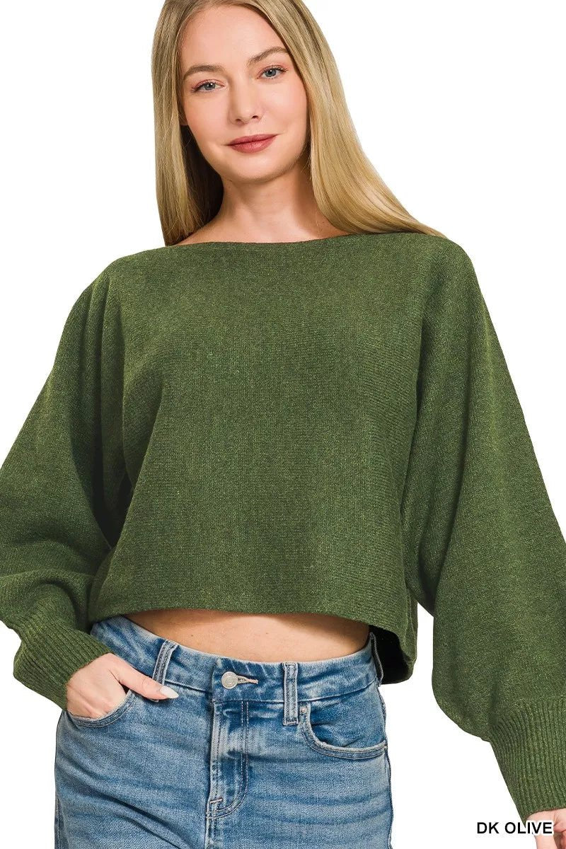 Zenana Boat Neck Balloon Sleeve Sweater - Rooted & Reckless Co.