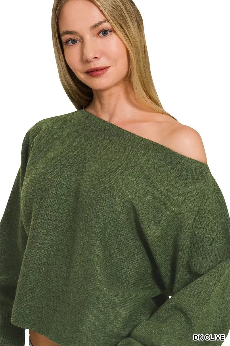 Zenana Boat Neck Balloon Sleeve Sweater - Rooted & Reckless Co.
