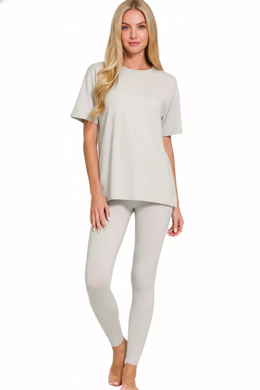 Zenana Brushed Dty Microfiber Short Sleeve Top and Pants Loungewear Set - Rooted & Reckless Co.