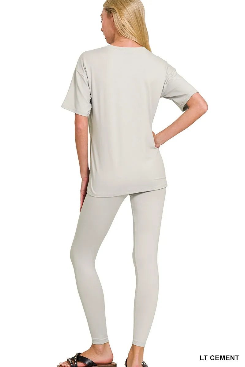 Zenana Brushed Dty Microfiber Short Sleeve Top and Pants Loungewear Set - Rooted & Reckless Co.