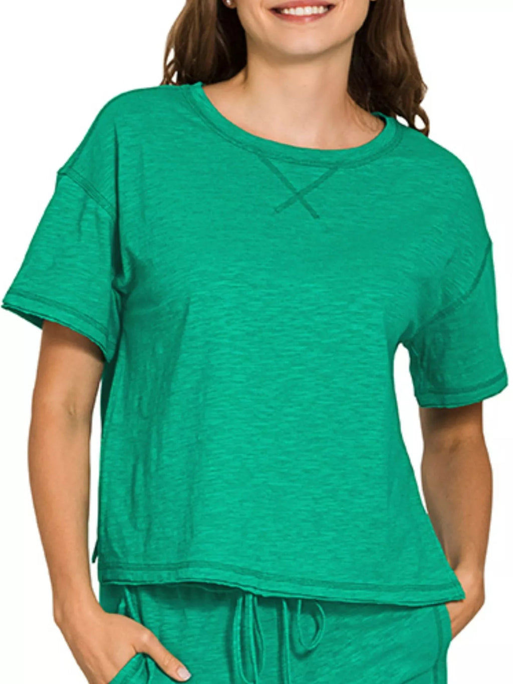 Zenana Cotton Slub Short Sleeve Tee and Pants Set - Rooted & Reckless Co.