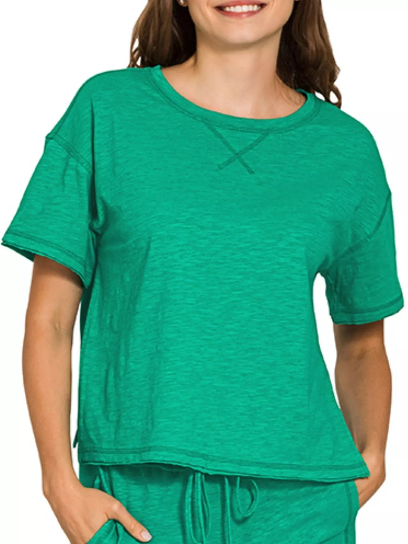 Zenana Cotton Slub Short Sleeve Tee and Pants Set - Rooted & Reckless Co.