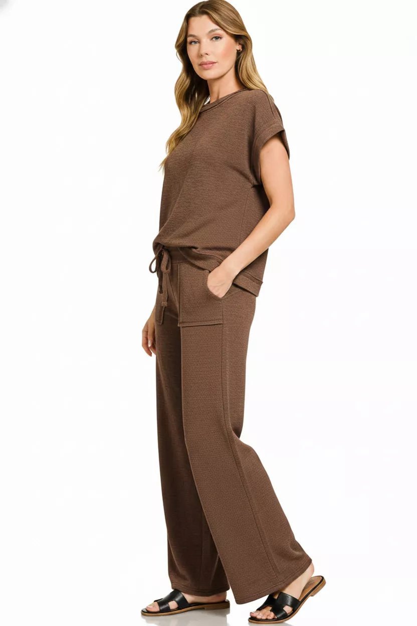 Zenana Cotton Slub Short Sleeve Tee and Pants Set - Rooted & Reckless Co.