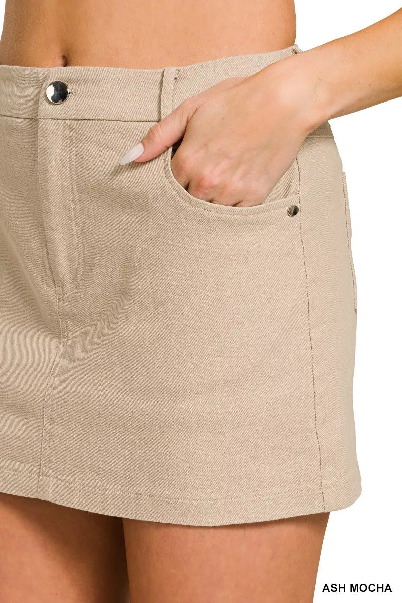 Zenana Cotton Twill Lined Mini Skirts - Rooted & Reckless Co.
