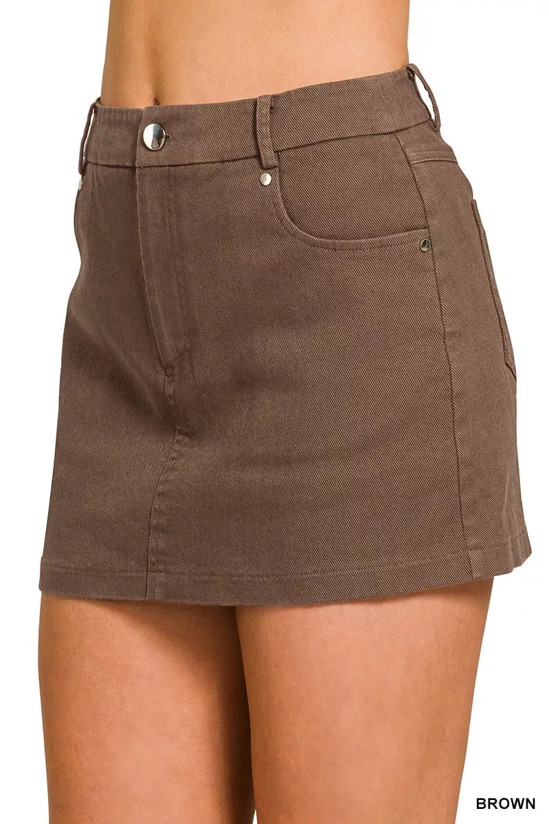 Zenana Cotton Twill Lined Mini Skirts - Rooted & Reckless Co.