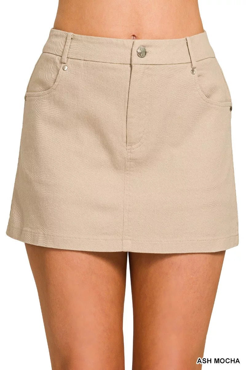 Zenana Cotton Twill Lined Mini Skirts - Rooted & Reckless Co.