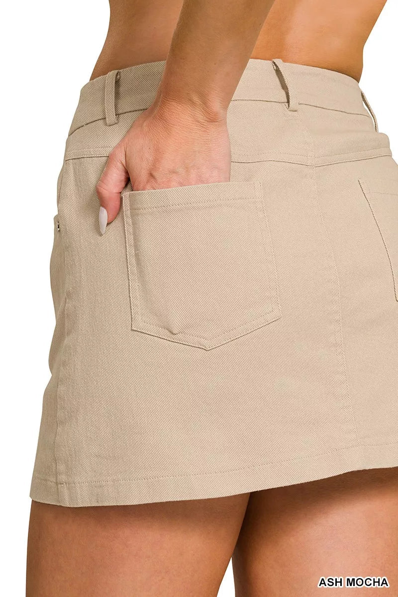 Zenana Cotton Twill Lined Mini Skirts - Rooted & Reckless Co.