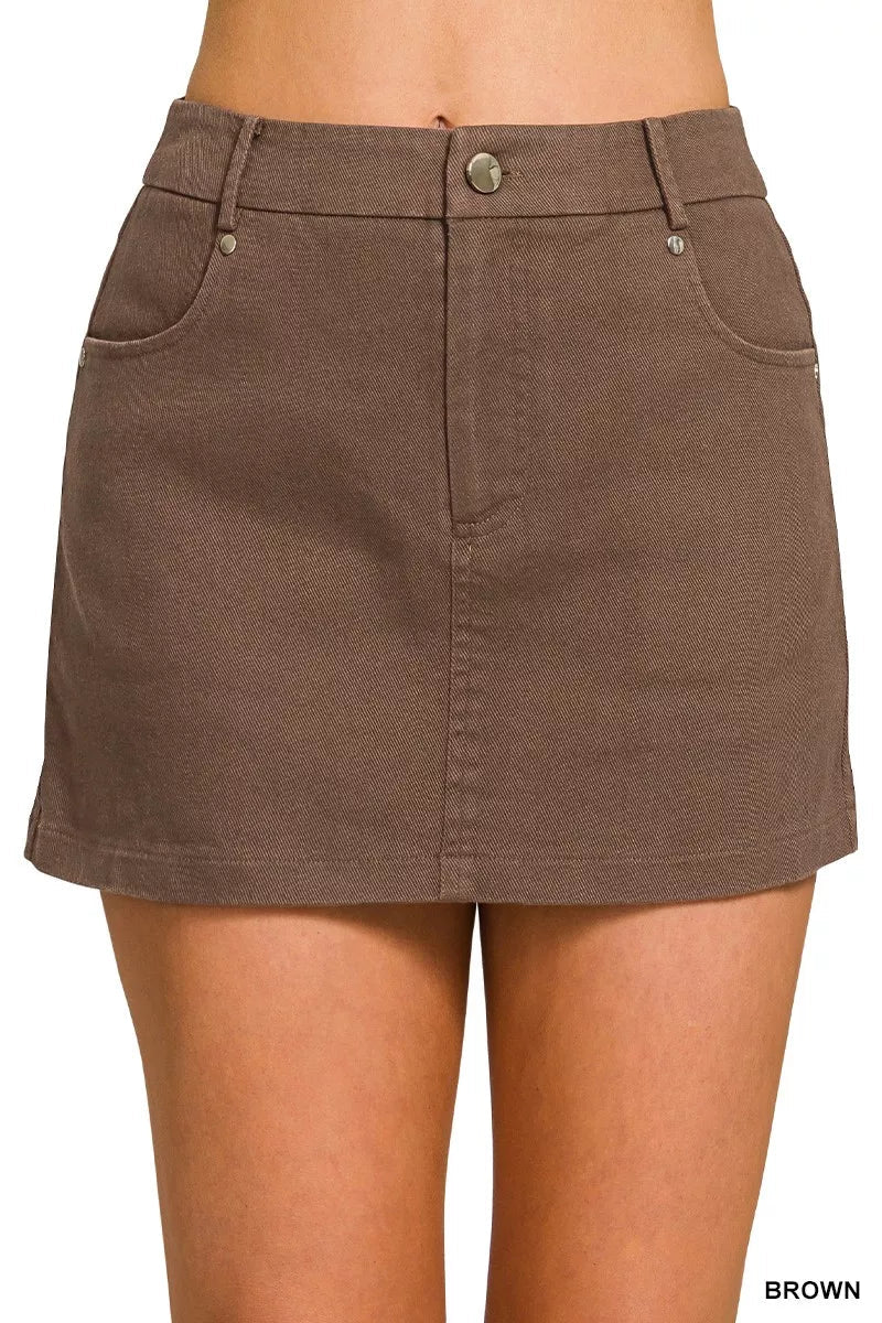 Zenana Cotton Twill Lined Mini Skirts - Rooted & Reckless Co.