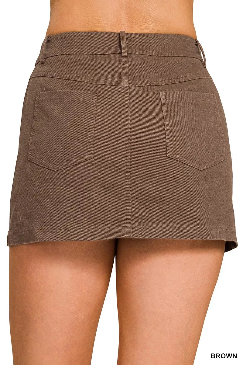 Zenana Cotton Twill Lined Mini Skirts - Rooted & Reckless Co.