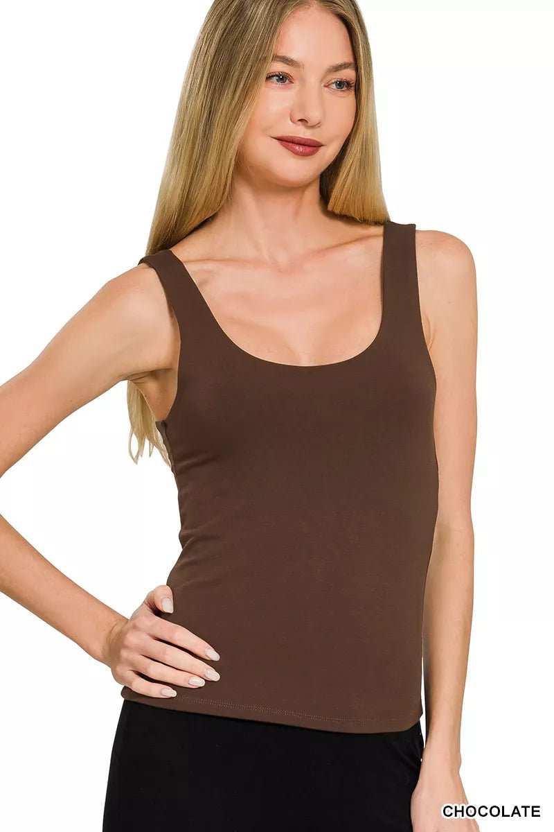 Zenana Double Layered Double Scoop Tank Top - Rooted & Reckless Co.