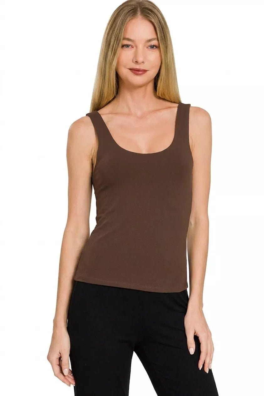 Zenana Double Layered Double Scoop Tank Top - Rooted & Reckless Co.