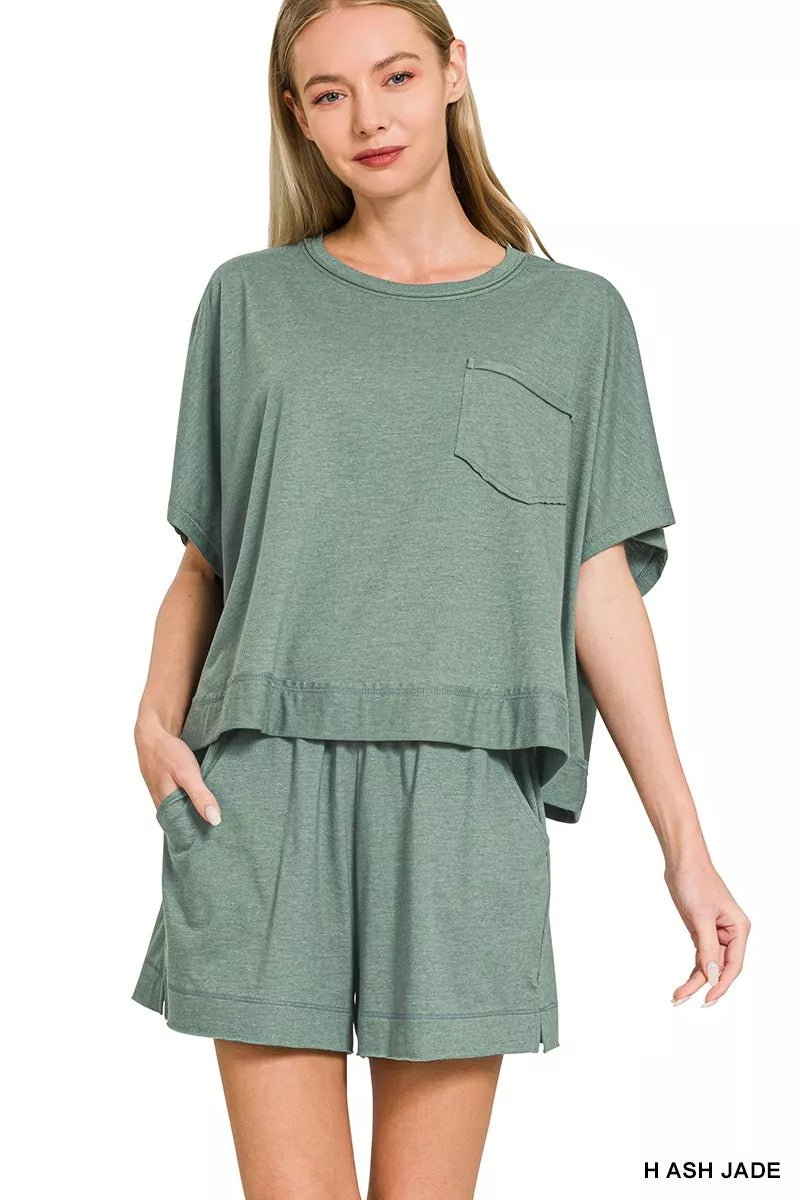 Zenana Exposed Seam Boxy Top & Shorts Set - Rooted & Reckless Co.