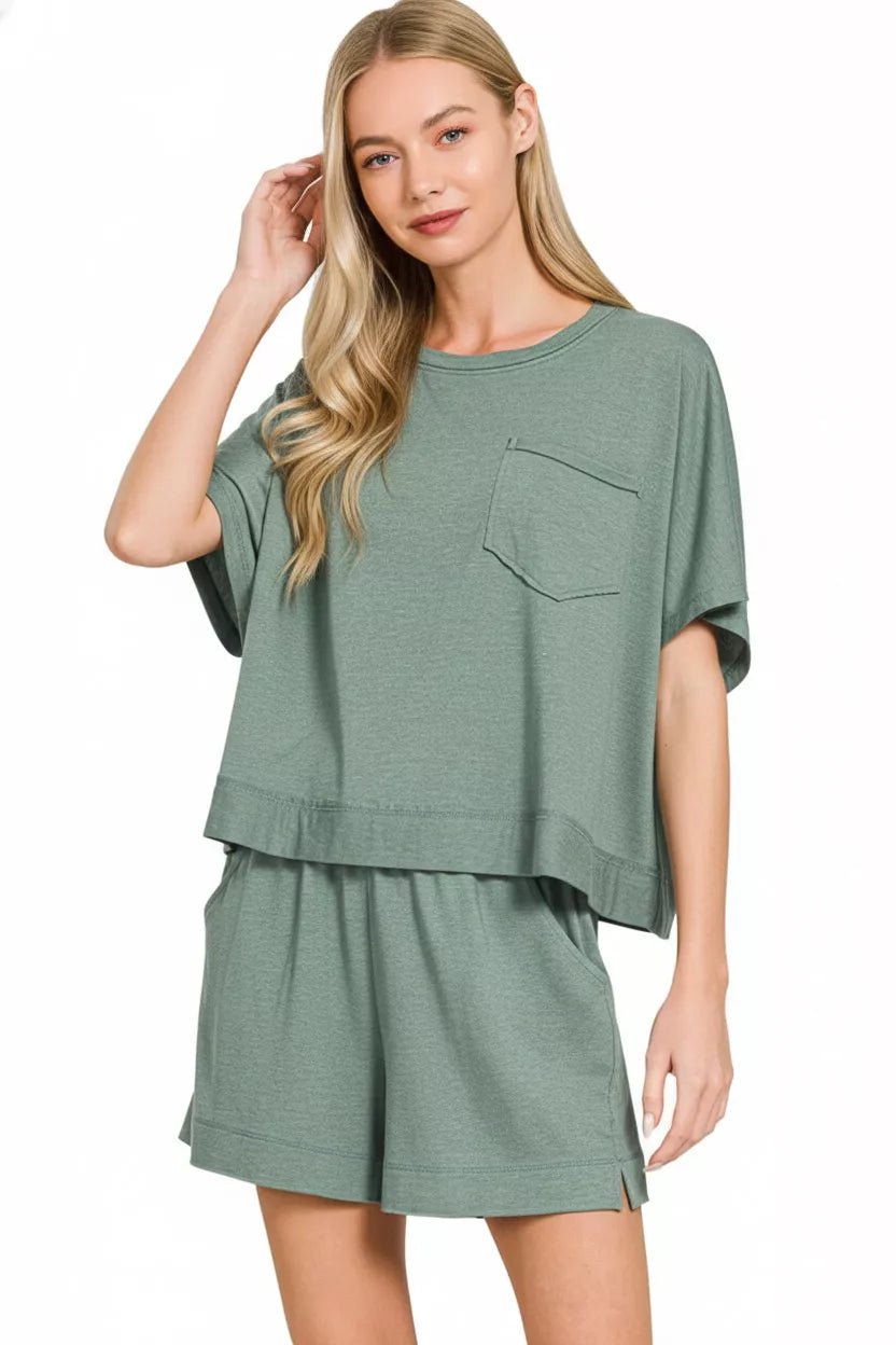 Zenana Exposed Seam Boxy Top & Shorts Set - Rooted & Reckless Co.