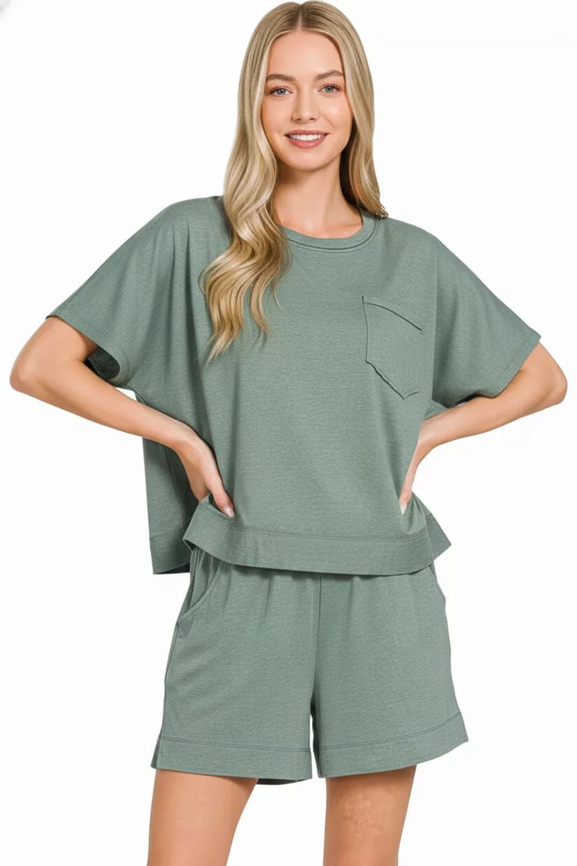 Zenana Exposed Seam Boxy Top & Shorts Set - Rooted & Reckless Co.