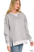 Zenana Fleece Acid Washed Contrast Trim Pullover - Rooted & Reckless Co.