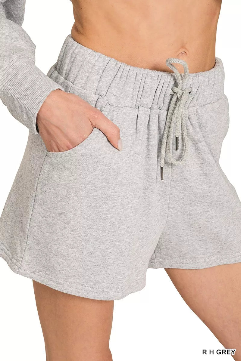 Zenana Fleece Long Sleeve Sweatshirts & Shorts Set - Rooted & Reckless Co.